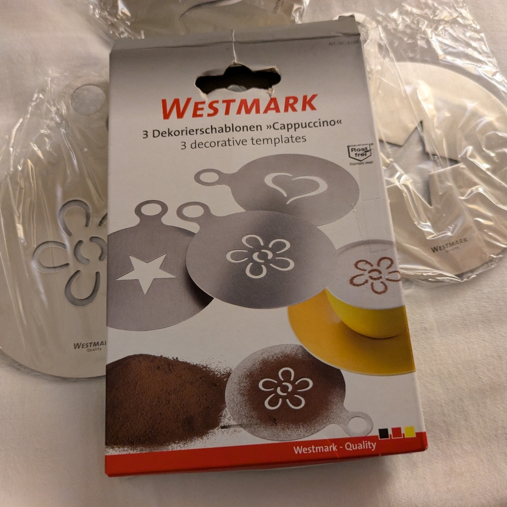 Westmark Stainless Steel Coffee Stencils Cappuccino Coctail Star Heart Flower XL